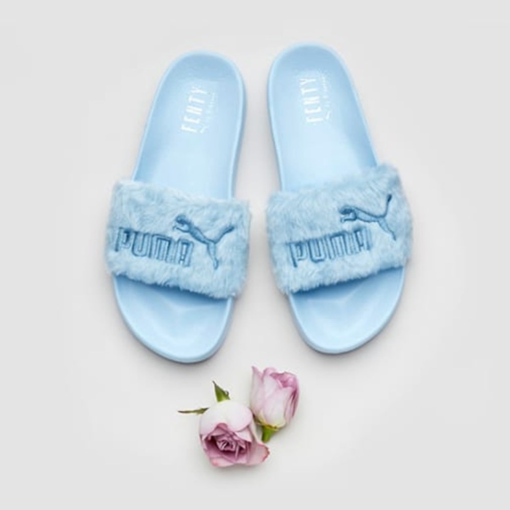 PUMA X FENTY COOL BLUE FUR SLIDES